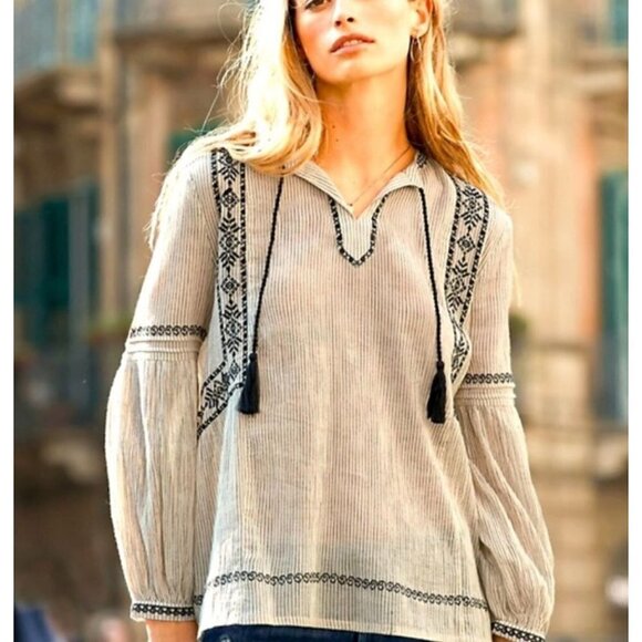 Garnet Hill Embroidered Blouson-Sleeve Blouse- Size 8 - Picture 7 of 7